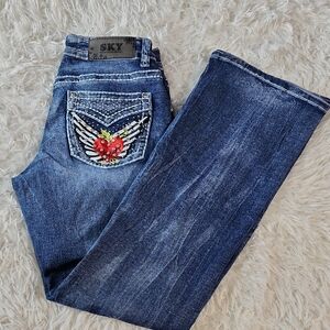 SKY  Blue Jeans with Embroidered Pocket Brand New